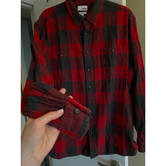 Sonoma Buffalo Check Flannel Modern Fit Button Down Red Gray/Black Size XL EUC - Picture 6 of 8